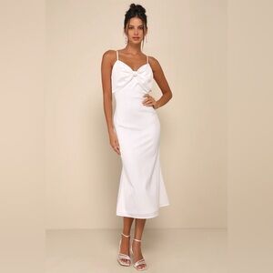 Lulus Extravagantly Sleek White Satin Sleeveless Bow Midi Dress bridal shower xl